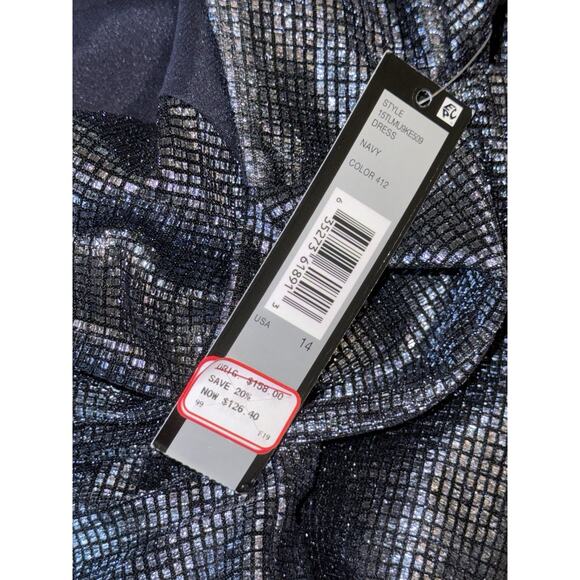 Tahari Draped Cowl Neck Metallic Blue/black Cocktail Dress Woman's Size 14 - Picture 7 of 10